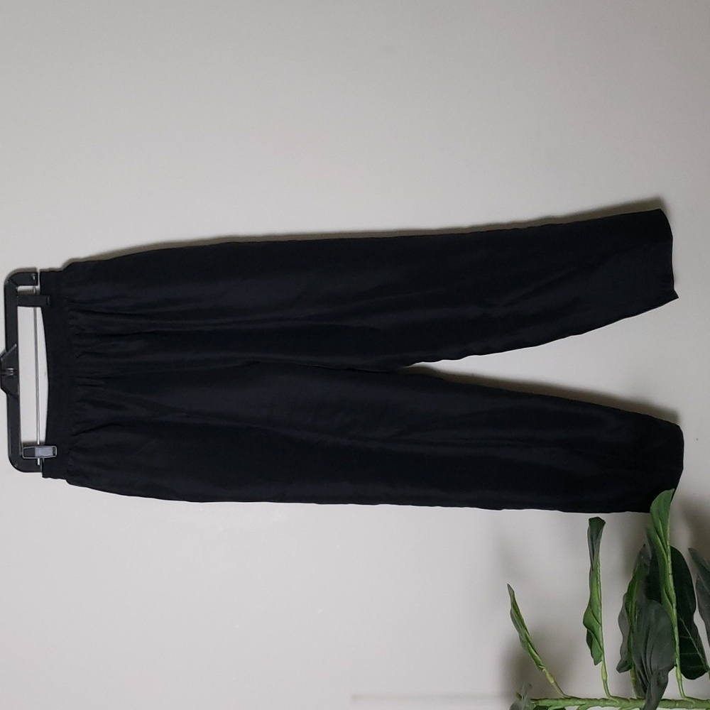 CA Sport black 100% silk pants, tapered, straight, elastic waist drawstring